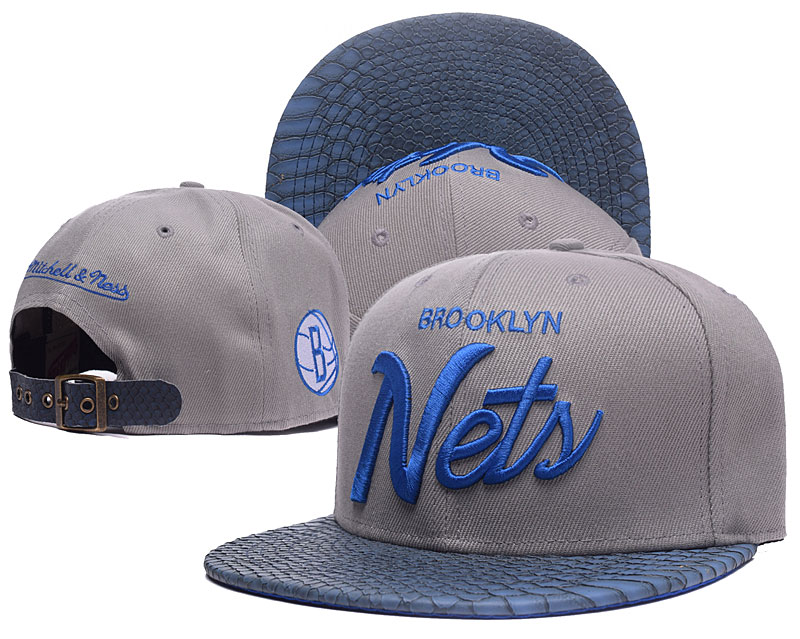 Nets Team Logo Gray Mitchell & Ness Adjustable Hat GS