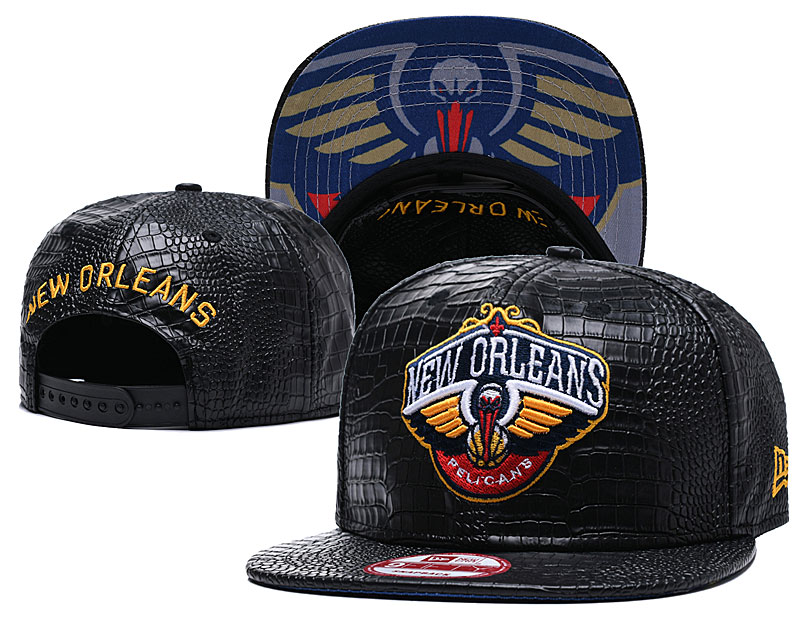 Pelicans Team Logo Black Leather Adjustable Hat GS