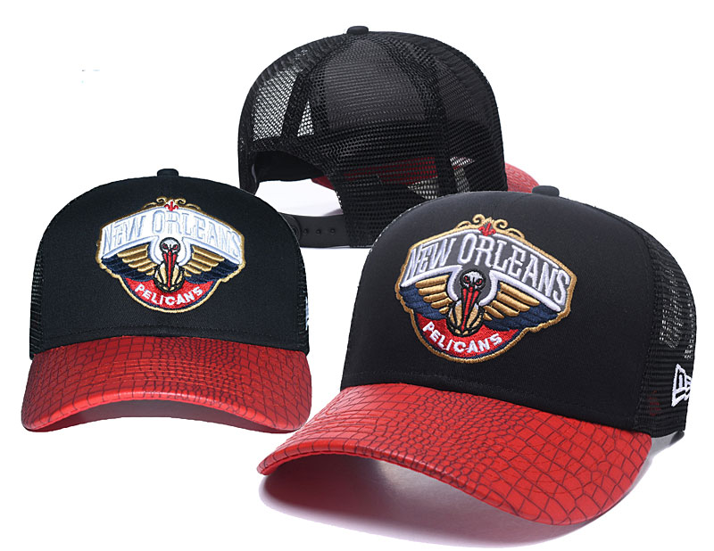 Pelicans Team Logo Black Red Hollow Carved Peaked Adjustable Hat GS