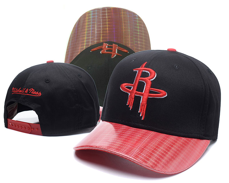 Rockets Team Logo Black Red Mitchell & Ness Peaked Adjustable Hat GS