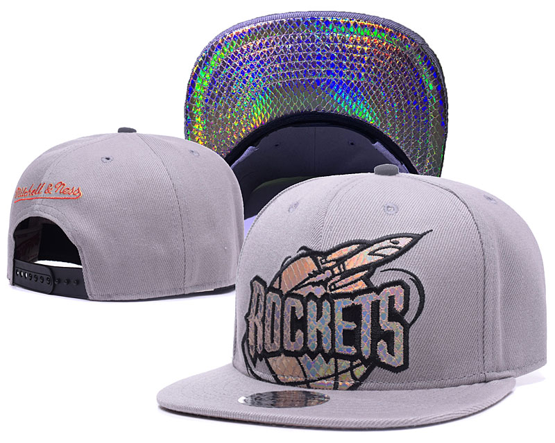 Rockets Team Logo Gray Mitchell & Ness Adjustable Hat GS