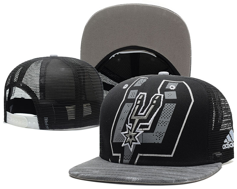 Spurs Team Logo Black Gray Hollow Carved Adjustable Hat GS