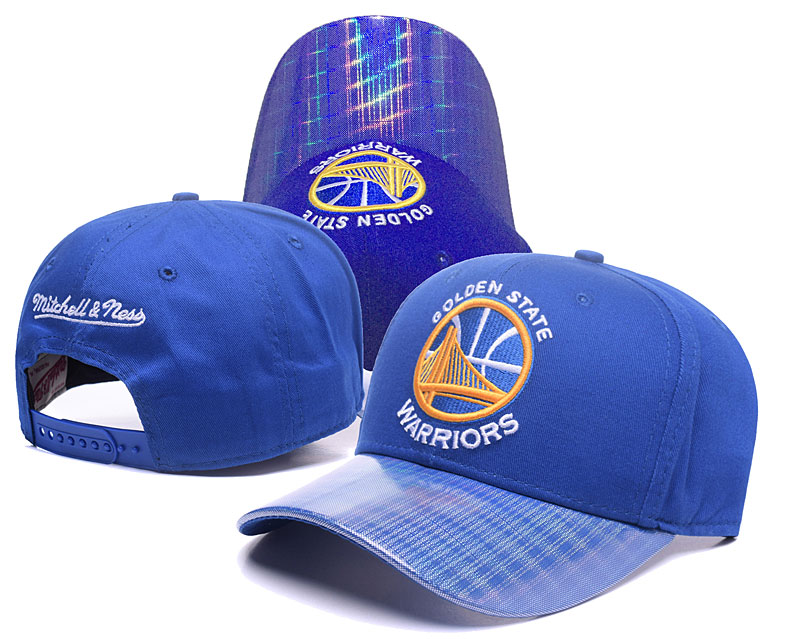 Warriors Team Logo Blue Peaked Mitchell & Ness Peaked Adjustable Hat GS