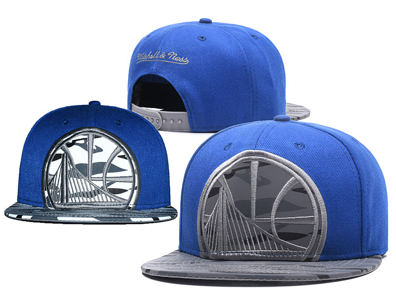 Warriors Team Logo Blue Silver Mitchell & Ness Adjustable Hat GS