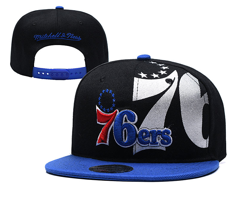 76ers Team Logo Black Mitchell & Ness Adjustable Hat YD