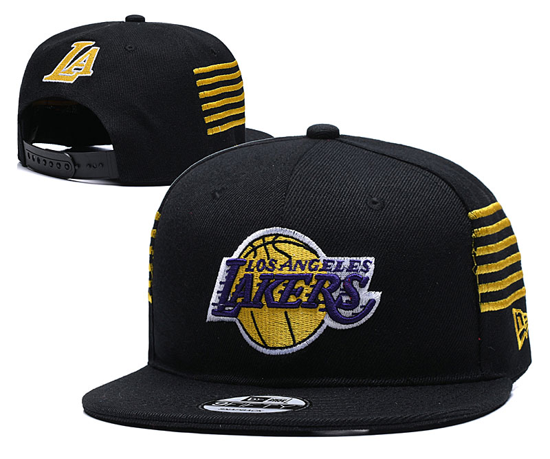 Lakers Team Logo Black With Stripe Adjustable Hat YD