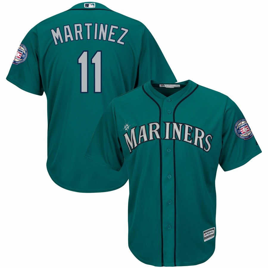 Mariners 11 Edgar Martinez Green 2019 Hall of Fame Induction Patch Cool Base Jersey