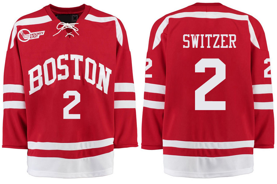 Boston University Terriers BU 2 Shane Switzer Red Stitched Hockey Jersey - Click Image to Close