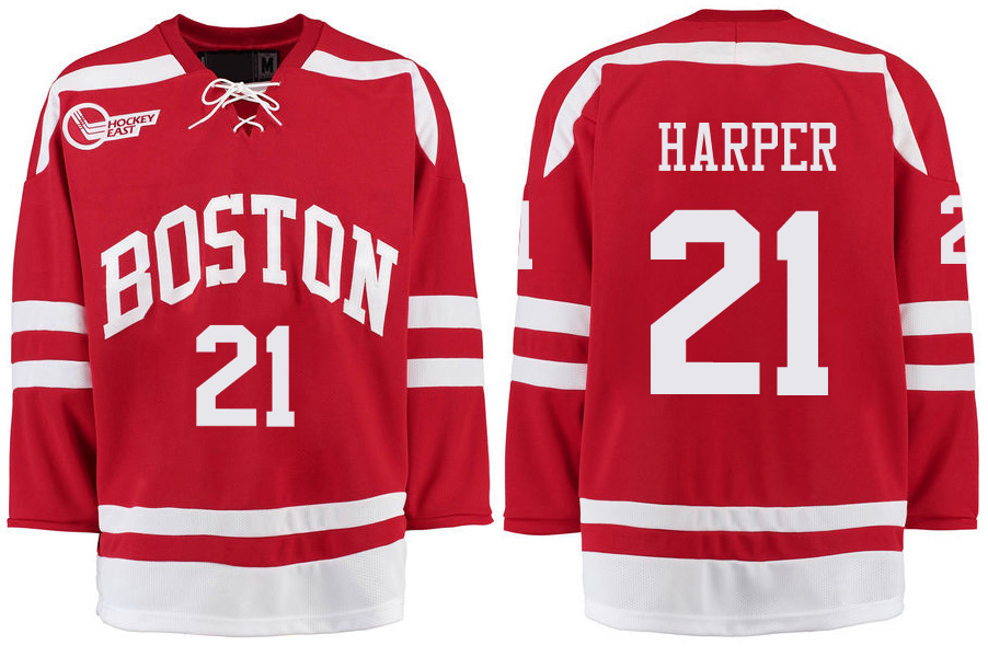 Boston University Terriers BU 21 Patrick Harper Red Stitched Hockey Jersey