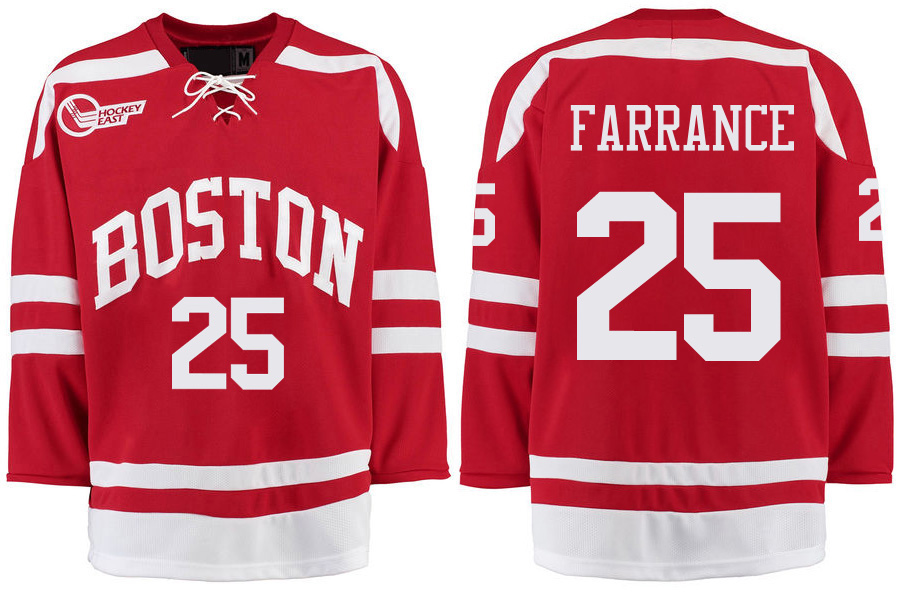 Boston University Terriers BU 25 David Farrance Red Stitched Hockey Jersey