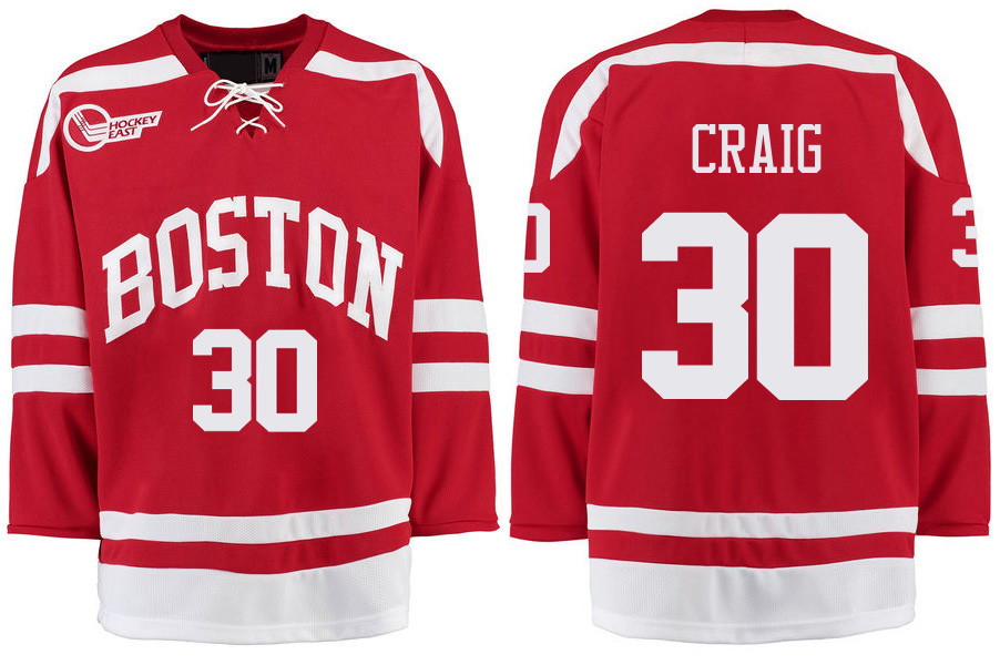 Boston University Terriers BU 30 Jim Craig Red Stitched Hockey Jersey