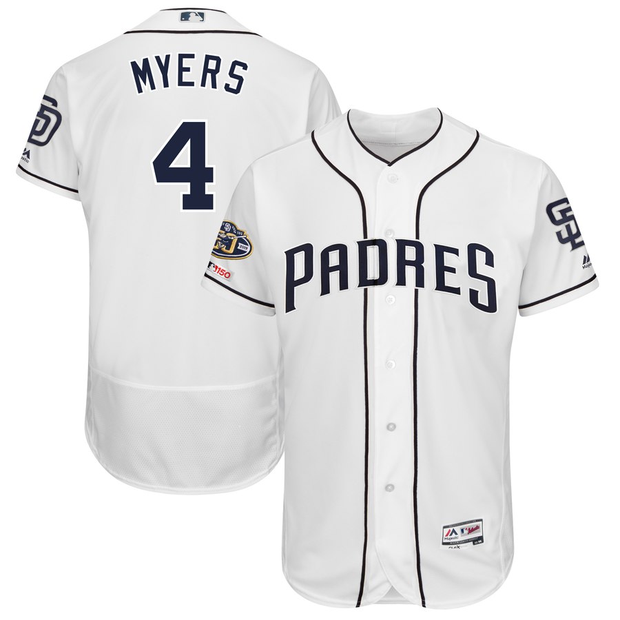 Padres 4 Wil Meyers White 50th Anniversary and 150th Patch FlexBase Jersey