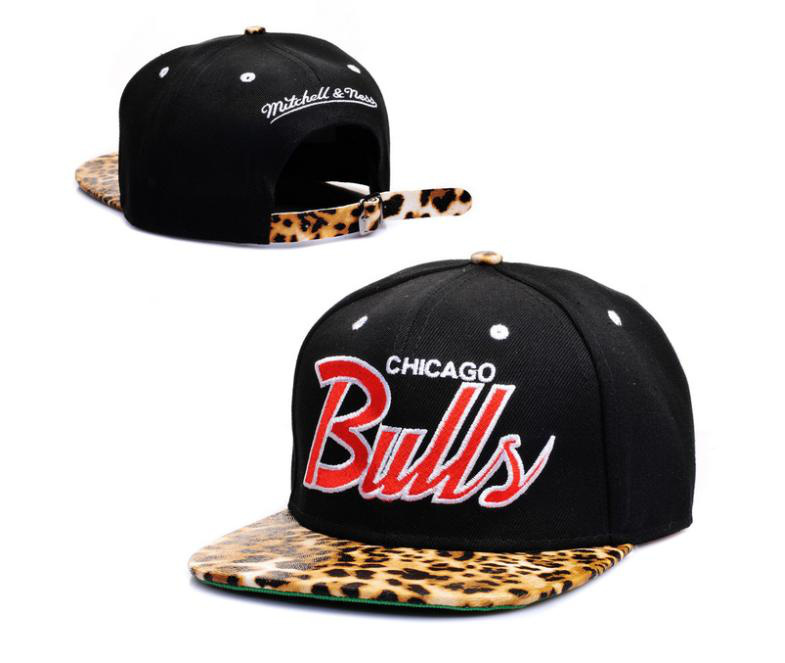 Bulls Team Logo Black Leopard Mitchell & Ness Adjustable Hat LT