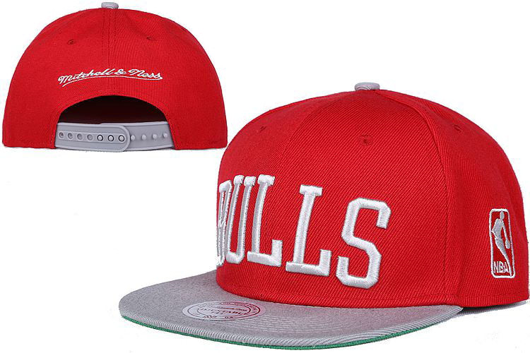 Bulls Team Logo Red Gray Mitchell & Ness Adjustable Hat LT
