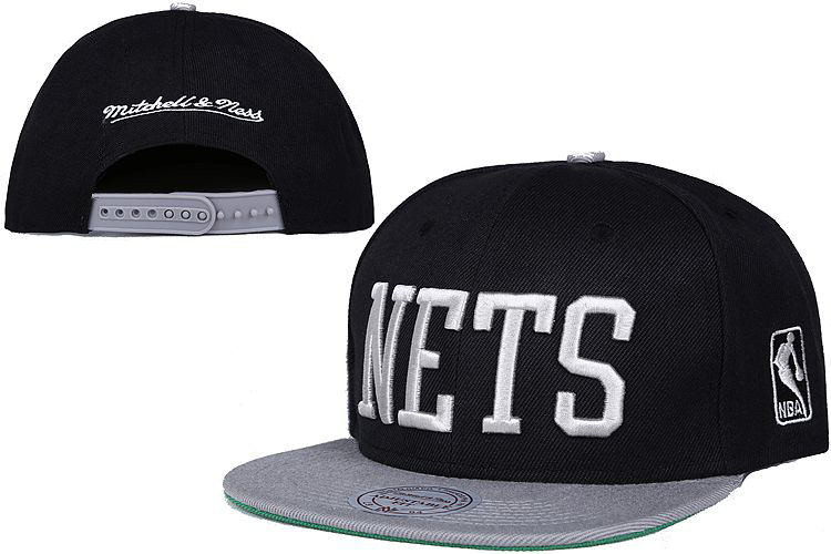 Nets Fresh Logo Black Gray Mitchell & Ness Adjustable Hat LT