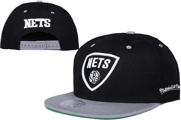 Nets Team Logo Black Gray Mitchell & Ness Adjustable Hat LT