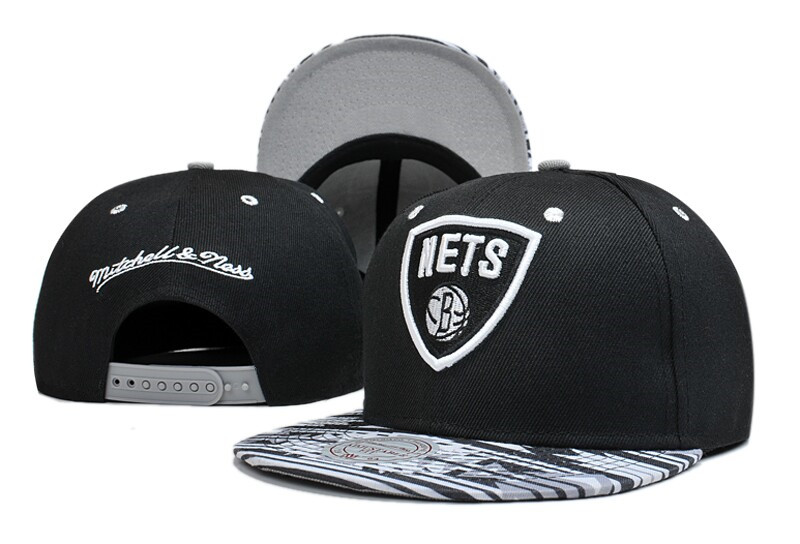 Nets Team Logo Black White Mitchell & Ness Adjustable Hat LT