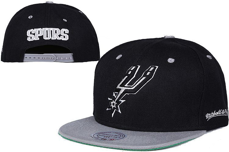 Spurs Fresh Logo Black Gray Mitchell & Ness Adjustable Hat LT - Click Image to Close