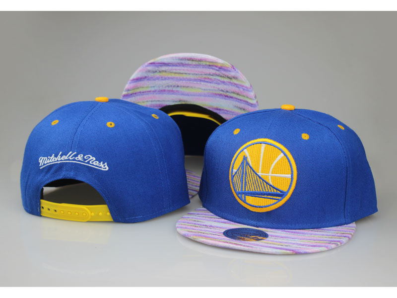 Warriors Team Logo Blue Color Stripe Mitchell & Ness Adjustable Hat LT