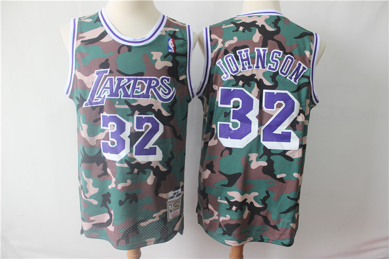 Lakers 32 Magic Johnson Camo 1991-92 Hardwood Classics Jersey