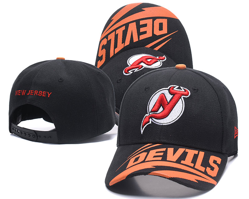 Devils Team Logo Black Orange Peaked Adjustable Hat LH - Click Image to Close