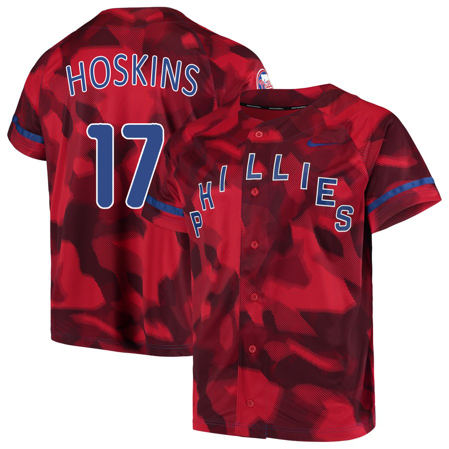 Phillies 17 Rhys Hoskins Red Camo Fashion Jersey - Click Image to Close