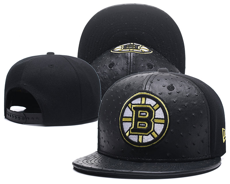 Bruins Team Logo Black Leather Adjustable Hat GS