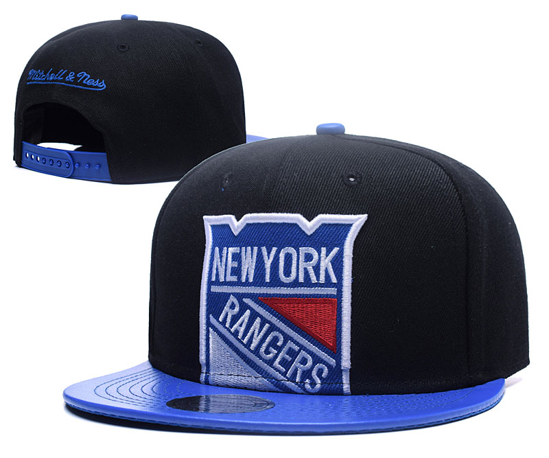 Rangers Team Logo Black Blue Mitchell & Ness Adjustable Hat GS