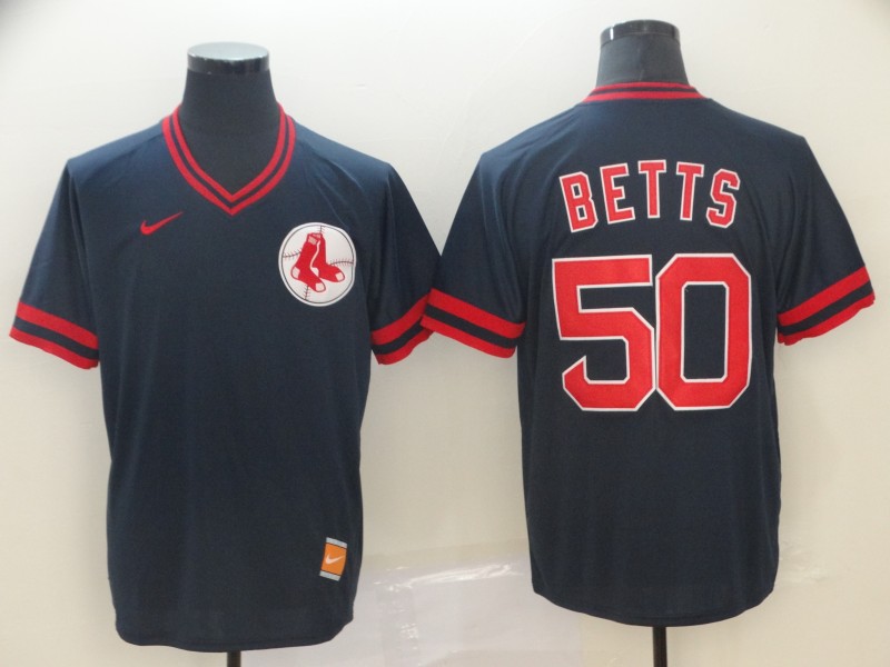 Red Sox 50 Mookie Betts Navy Throwback Jersey - Click Image to Close