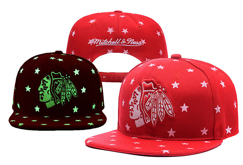 Blackhawks Team Logo Red With Starts Mitchell & Ness Adjustable Hat YD