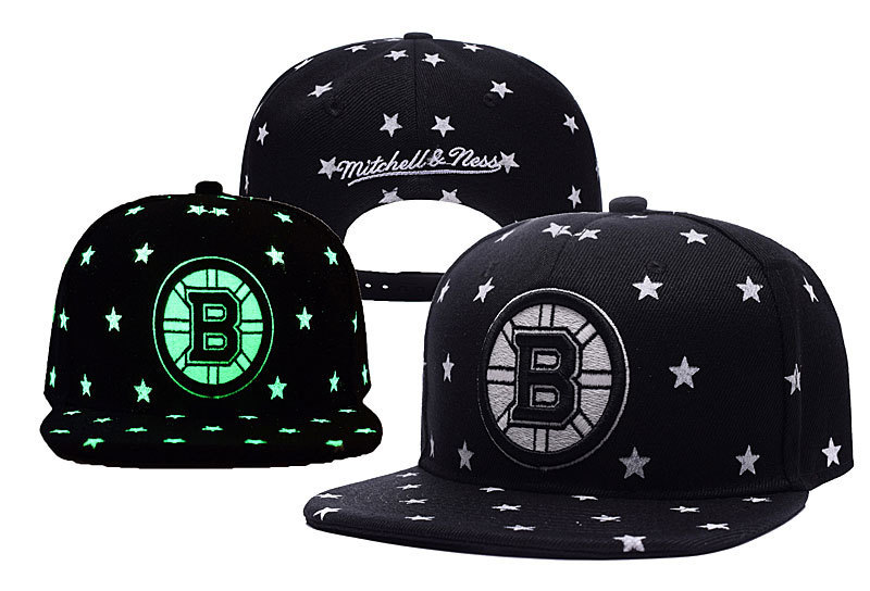 Bruins Team Logo Black With Stars Mitchell & Ness Adjustable Hat YD - Click Image to Close