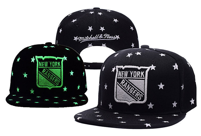 Rangers Team Logo Black With Stars Mitchell & Ness Adjustable Hat YD