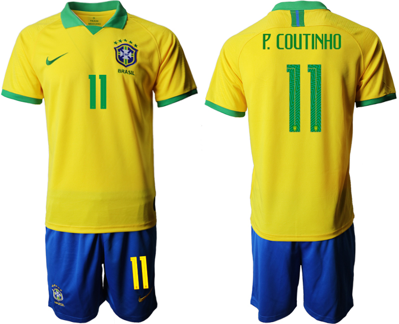 2019-20 Brazil 11 P. COUTINHO Home Soccer Jersey
