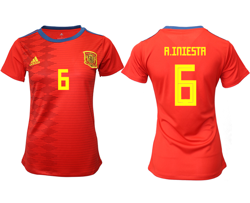 2019-20 Spain 6 A.INIESTA Home Women Soccer Jersey - Click Image to Close