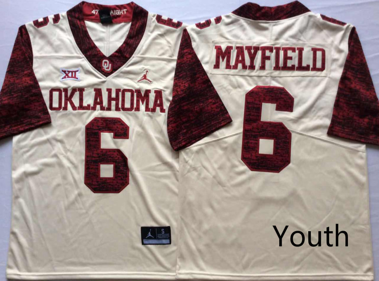 Oklahoma Sooners 6 Baker Mayfield White Youth 47 Game Winning Streak College Football Jersey