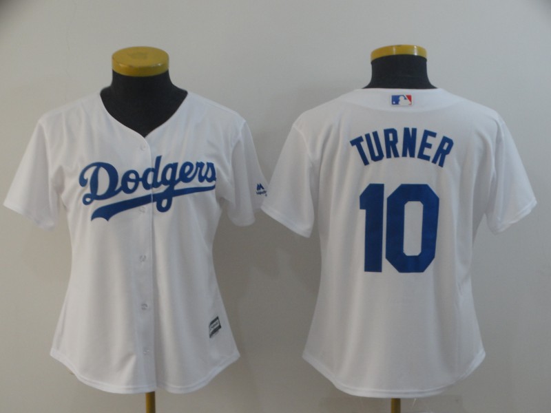 Dodgers 10 Justin Turner White Women Cool Base Jersey - Click Image to Close