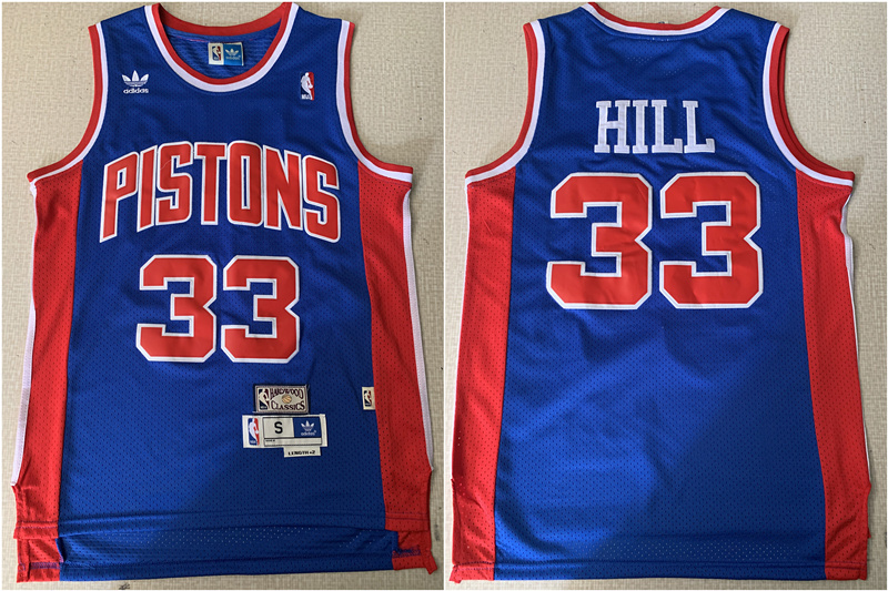 Pistons 33 Grant Hill Blue Mesh Hardwood Classics Jersey