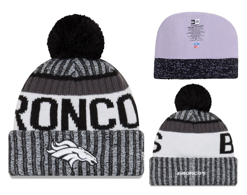 Broncos 2017 NFL Sideline Black Pom Knit Hat YD