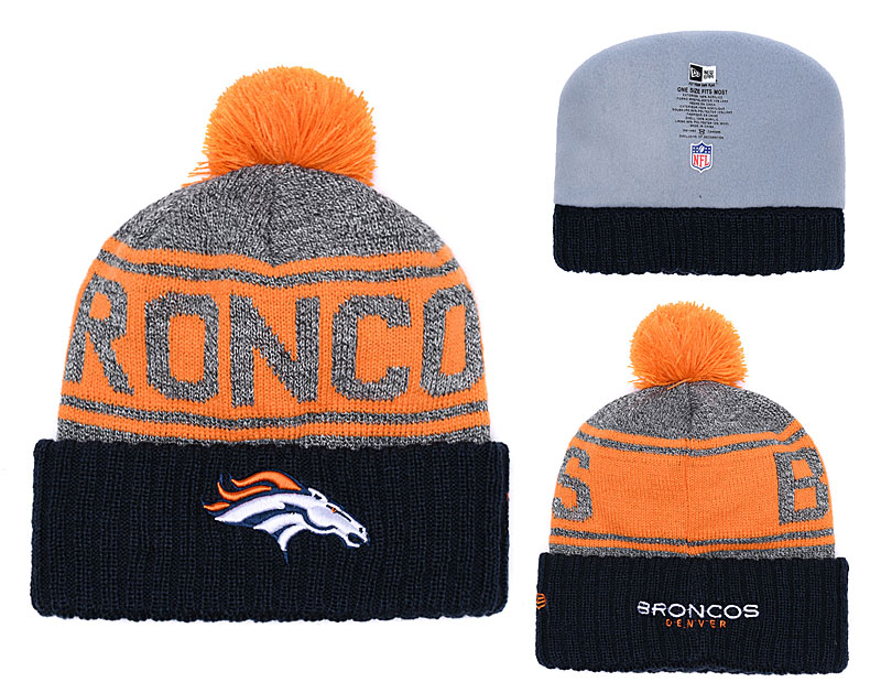 Broncos Fresh Logo Gray Navy Pom Knit Hat YD
