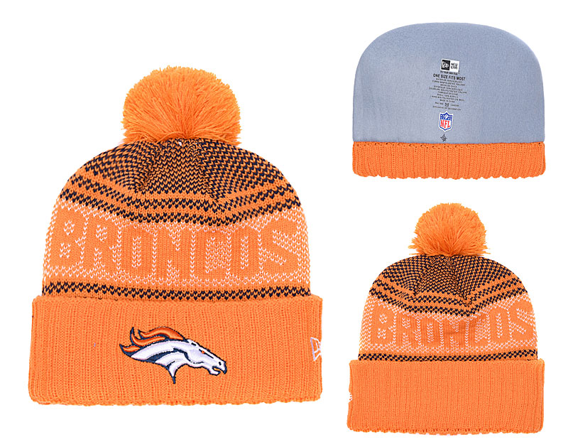 Broncos Fresh Logo Orange With Pom Knit Hat YD