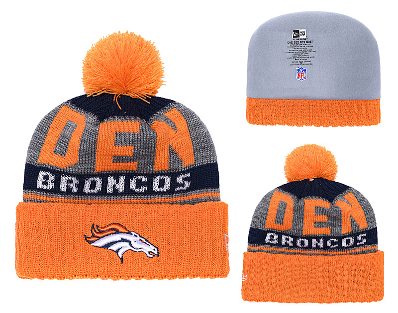 Broncos Team Logo Orange Gray Pom Knit Hat YD