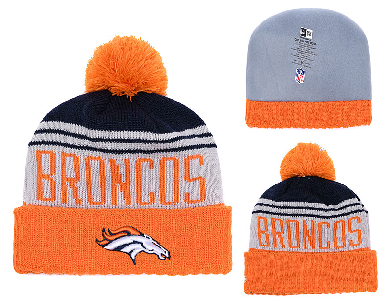 Broncos Team Logo Orange Navy Pom Knit Hat YD