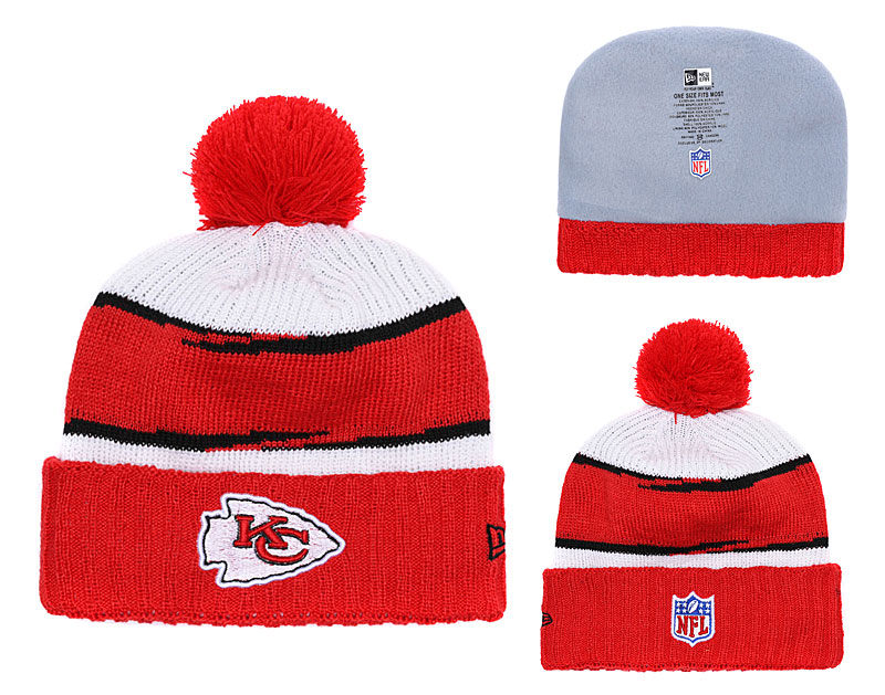 Chiefs Fresh Logo Red White Pom Knit Hat YD - Click Image to Close