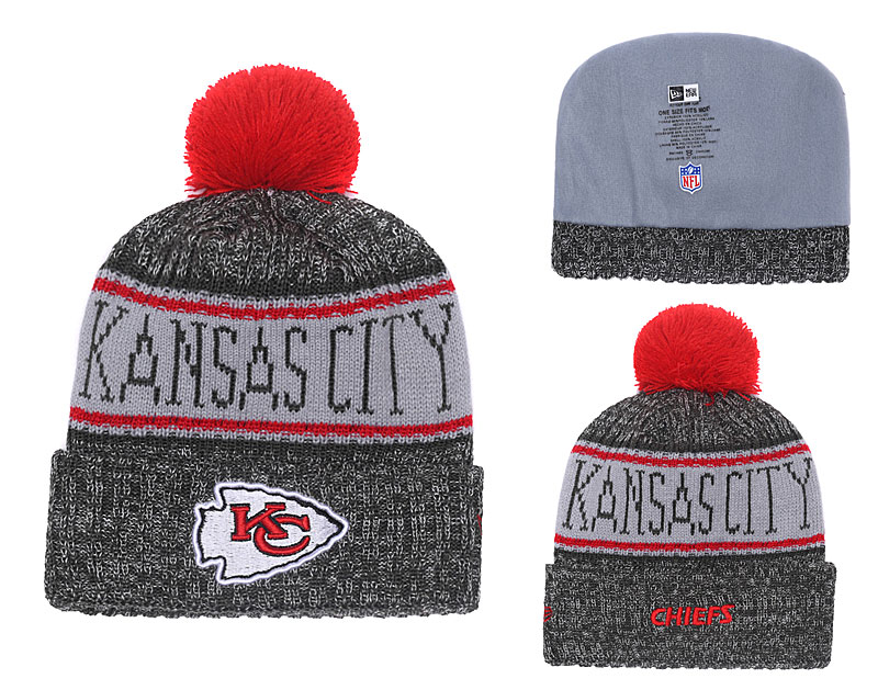 Chiefs Graphite 2018 NFL Sideline Pom Knit Hat YD - Click Image to Close