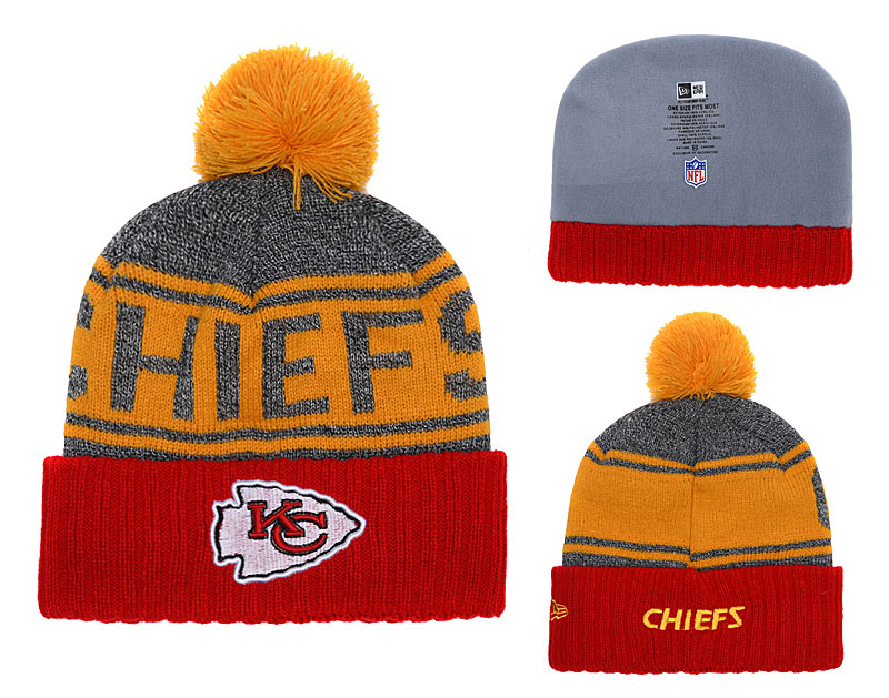 Chiefs Team Logo Red Cuffed Knit Hat With Pom YD - Click Image to Close