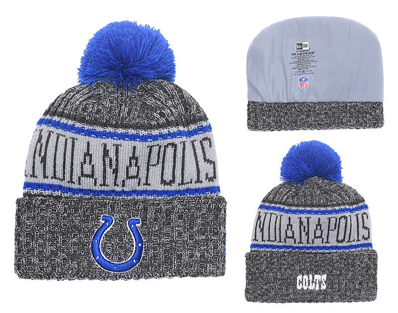 Colts Team Logo Gray Pom Knit Hat YD