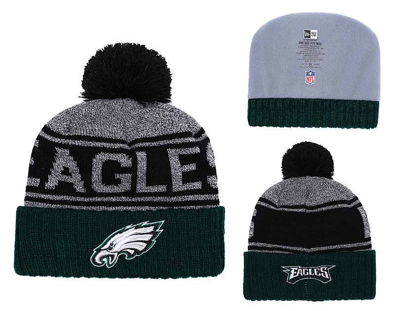 Eagles Team Logo Green Gray With Pom Knit Hat YD - Click Image to Close