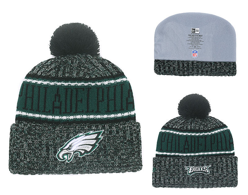 Eagles Team Logo Green With Pom Knit Hat YD