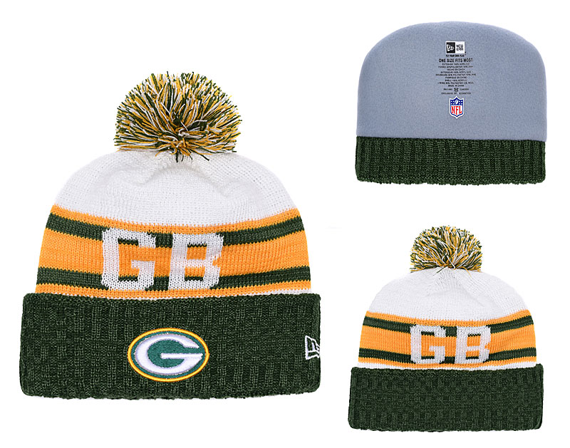 Packers Fresh Logo Green Retro Cuffed Pom Knit Hat YD - Click Image to Close