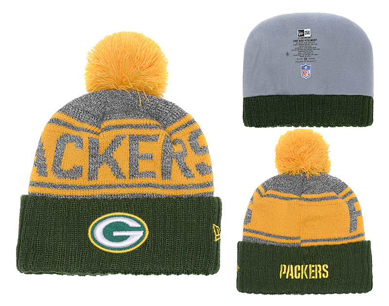 Packers Team Logo Green Yellow Cuffed Knit Hat With Pom YD